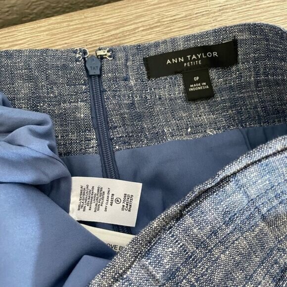 Ann Taylor Petite Blue Linen Pencil Skirt 0P - Picture 3 of 3